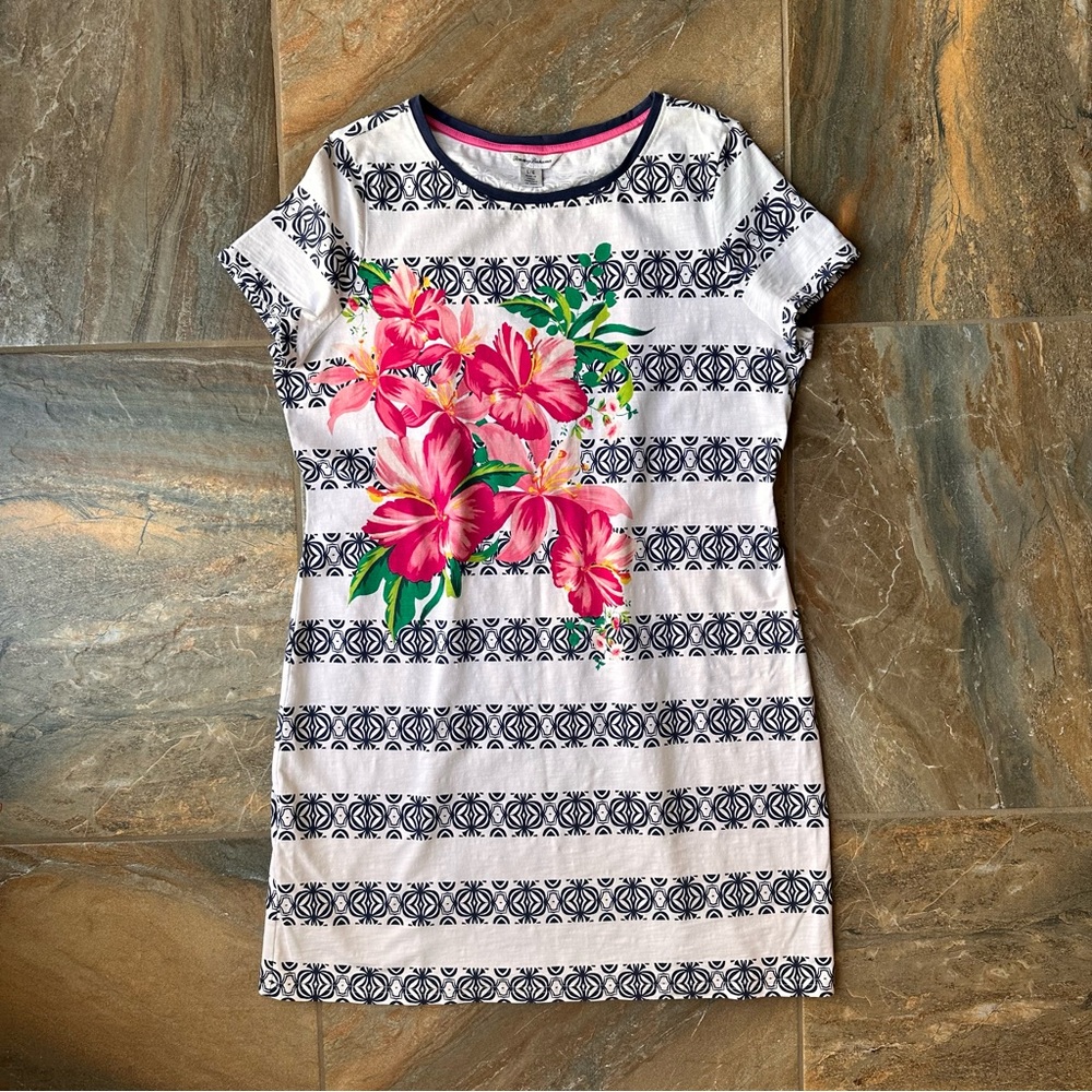 Tommy Bahama Lava Actually Island Navy and White Striped T-Shirt Dress Women’s L